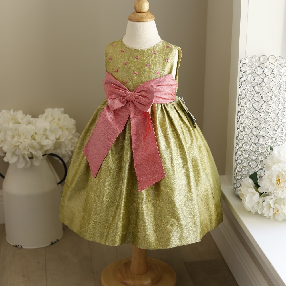 Girl's Dupioni Raw Silk Dress Size 2T Luli & Me Party Dress Special Occasion NWT